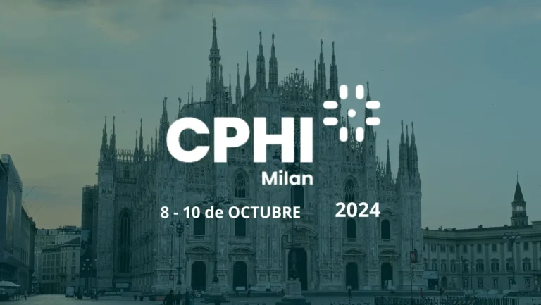 Cartel de la feria CPHI Milán 2024 sobre la catedral del Duomo